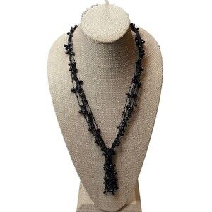 Relativity Black multi stranded knotted pendant Beaded necklace